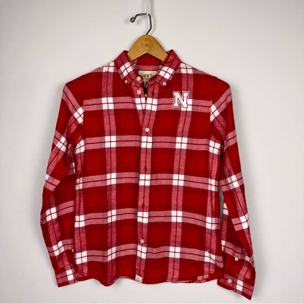 NWT Nebraska Cornhusker Plaid Button Down Shirt - Boys Sz L 9-10
